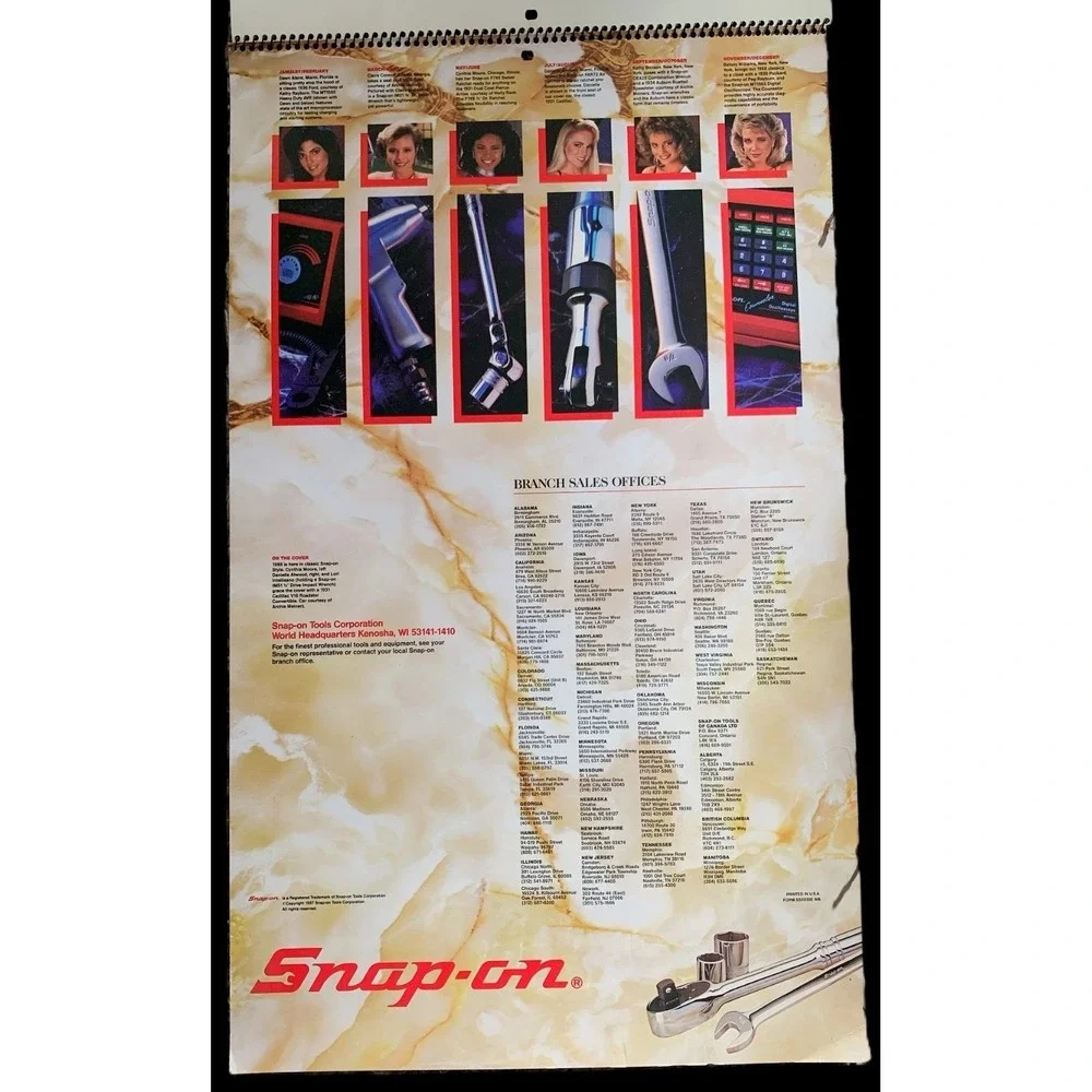 7 Snap-On Tools Collection Calendars 1988-90-92-96-97, 2001-02 Wheels & Girls VG